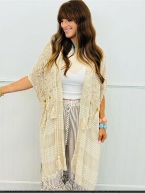 Pol Cream Crochet Tassel Kimono